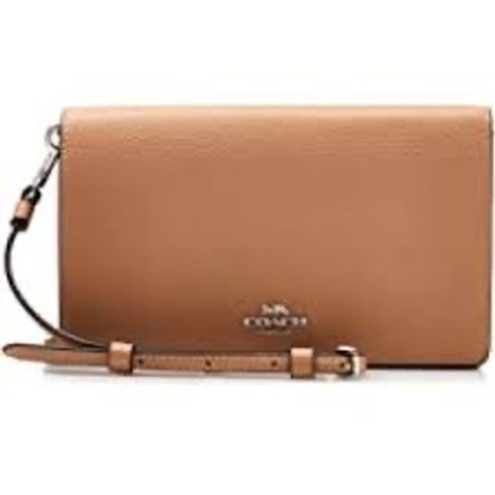 Coach Pebbled Leather Envelope Wallet Crossbody Nude Foldover Clutch Gold HW WOC - Picture 10 of 10